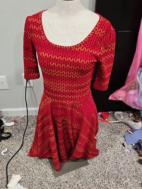 LuLaRoe Red & Orange Scoop-Neck Midi Fit-and-Flare Dress